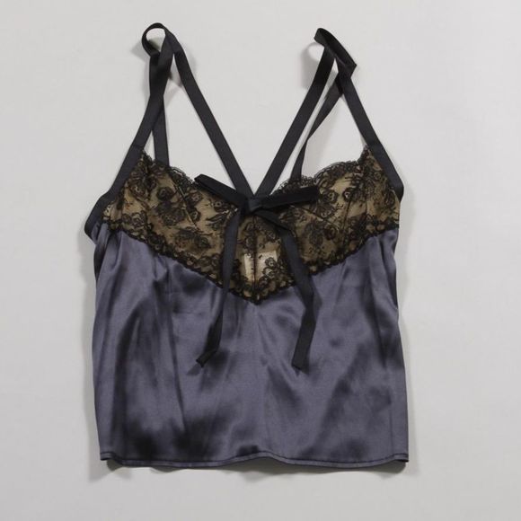 AUTHENTIC Chanel vintage Lace silk button up blouse camisole cami tank top